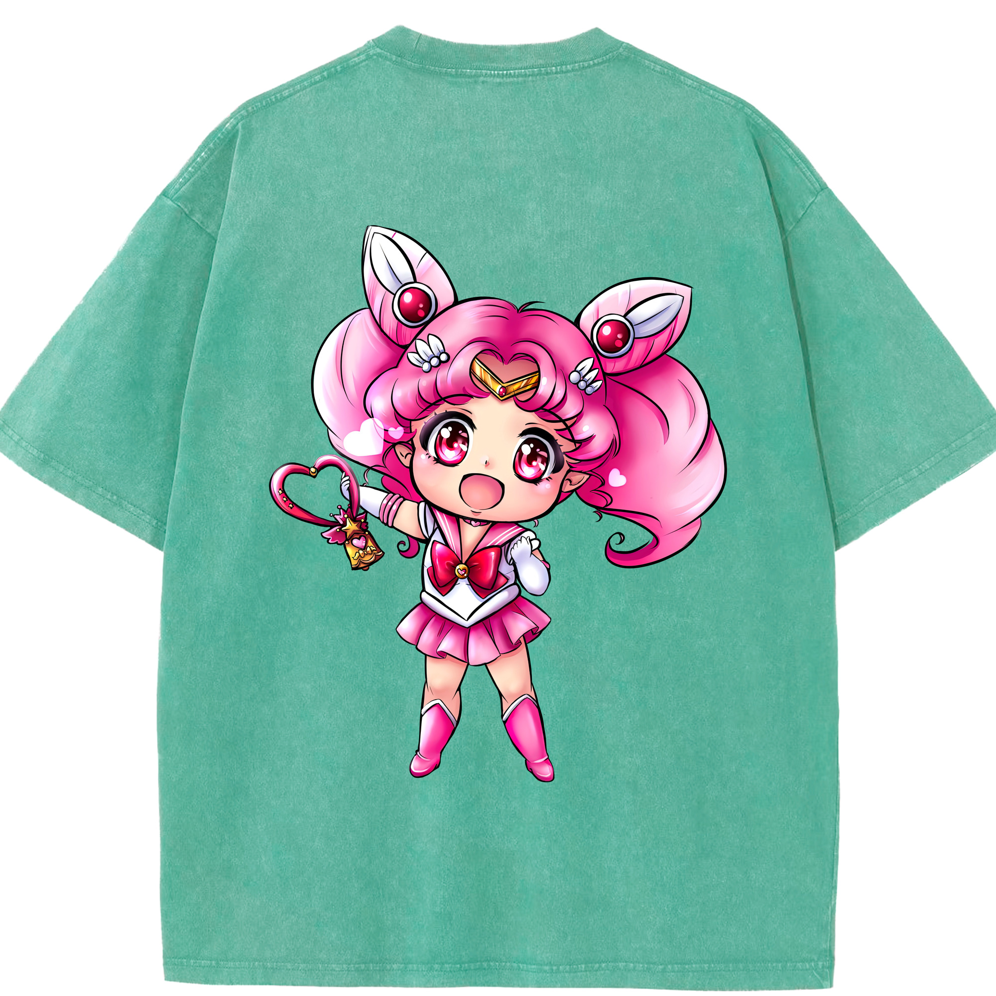 （画像用） 美少女戦士セーラームーン ちびうさ Sailor Moon Chibiusa Tsukino Usagi Small Lady Serenity 綿100% ヴィンテージ風 半袖Tシャツ（背面プリント）